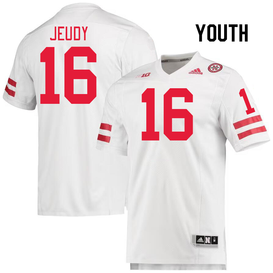 Youth #16 Elijah Jeudy Nebraska Cornhuskers College Football Jerseys Stitched Sale-White - Click Image to Close